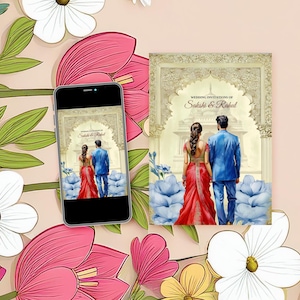 Elegante Indiase huwelijksuitnodiging, Indiase bruiloft uitnodiging, huwelijksuitnodigingen, bruiloft uitnodiging sjabloon, bruiloft uitnodigingskaart, hindoe