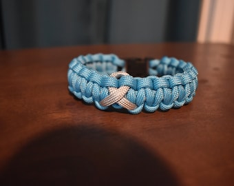 Silver Awareness Ribbon Paracord Bracelet