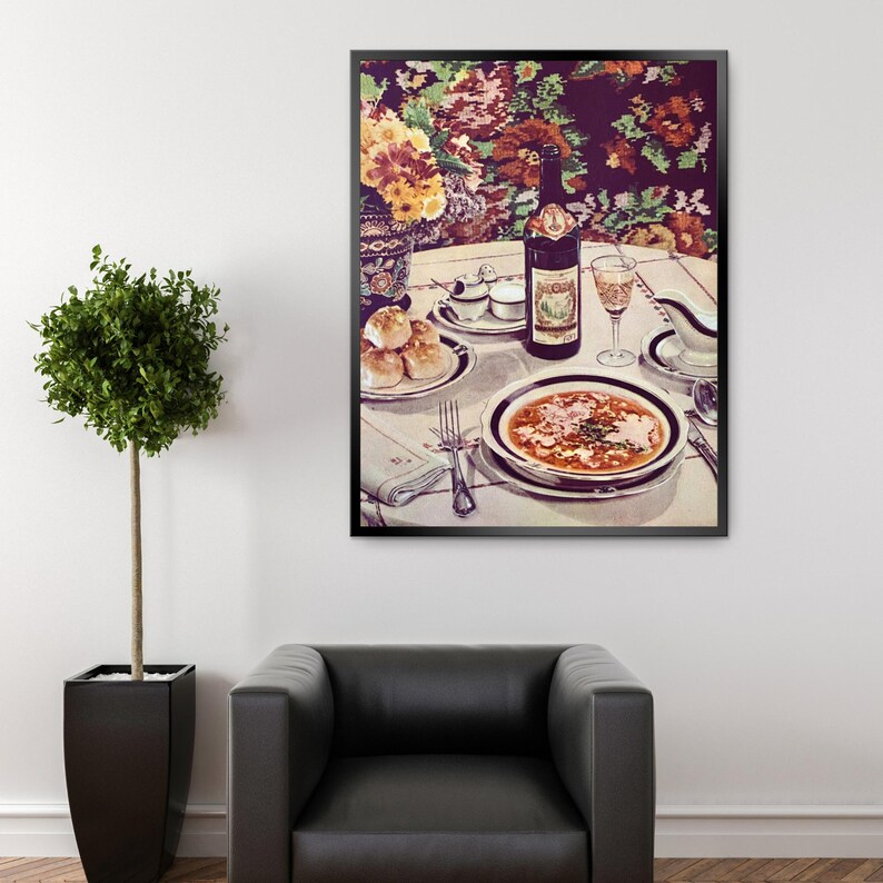 Vintage Restaurant Poster Table Setting Lunch Table Borscht Soup Dining ...