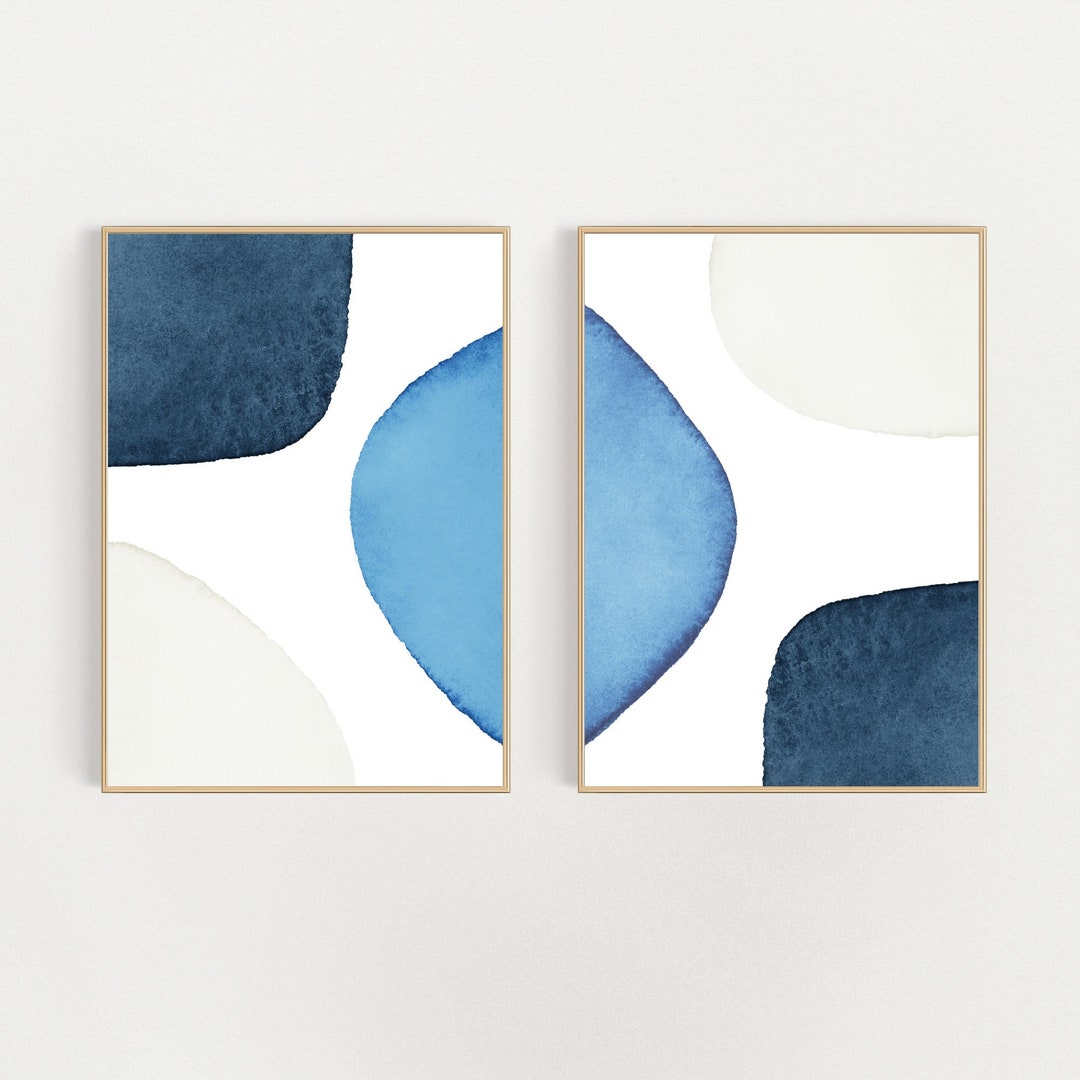 2 Piece Wall Art, Blue Watercolor Print, Light Blue Wall Art, Abstract
