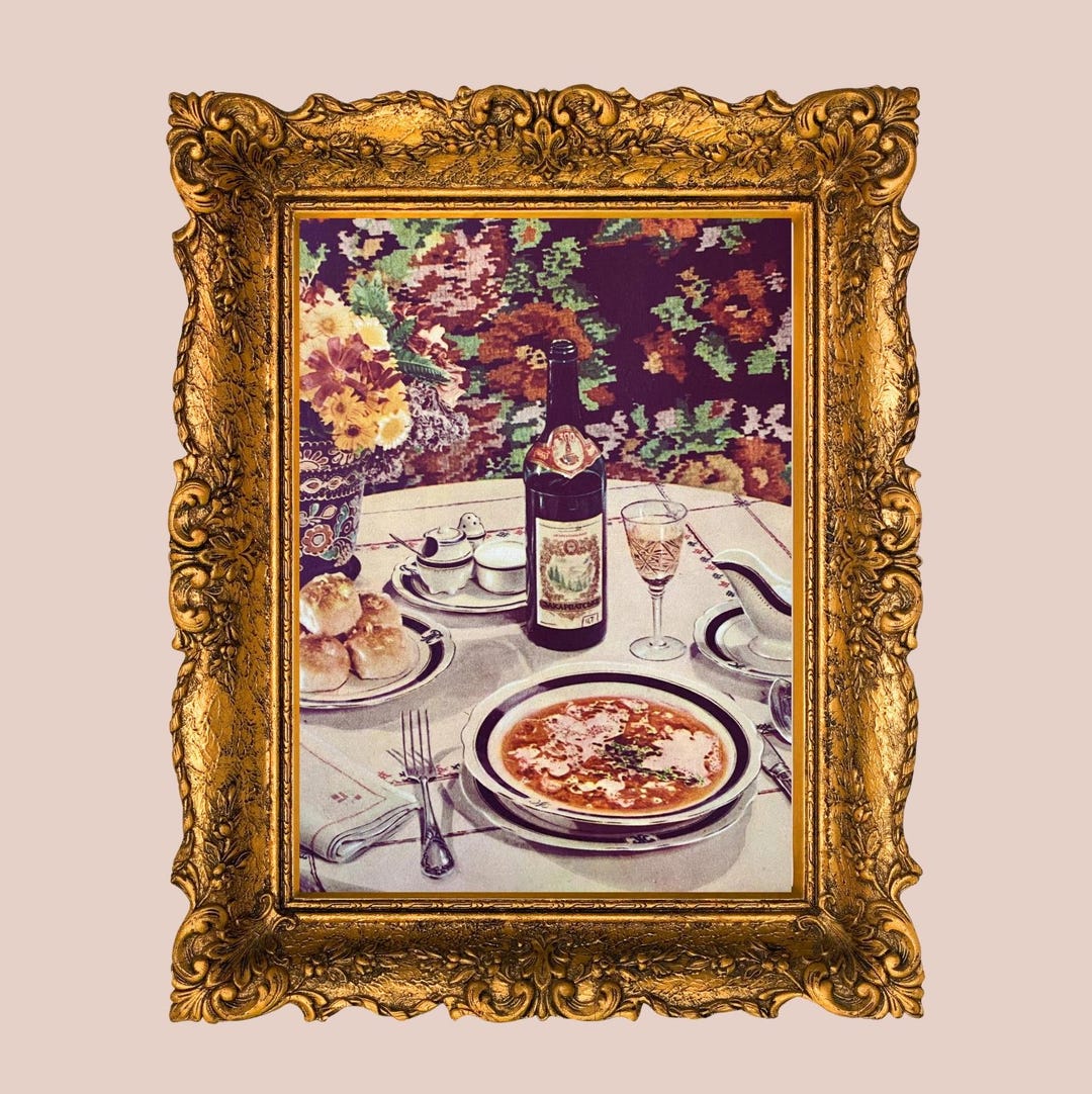 Puster Table Vintage Restaurant Poster Table Setting Lunch Table Borscht Soup Dining ...