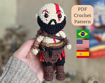Amigurumi Crochet Pattern Kratos God of War/ PDF in English (US terms), Spanish and Portuguese (BR)