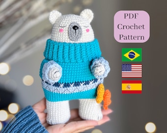 Amigurumi Crochet Pattern Sebastian the Polar Bear/ PDF in English (US terms), Spanish and Portuguese (BR)