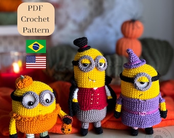 Amigurumi Crochet Pattern Minions at Halloween/ PDF in English and Portuguese