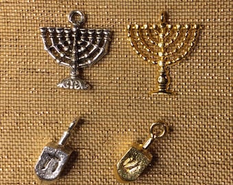 11” Ribbon Bookmark Set:  Hanukkiah and Dreidel.  Silver/Gold