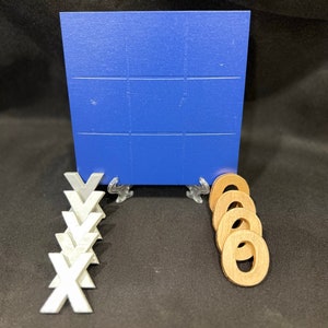 Houten Tic Tac Toe Reisspel - Blauw/Zilver/Goud