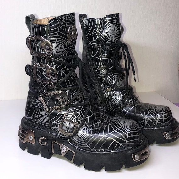 New Rock Spider Web Boots Etsy UK