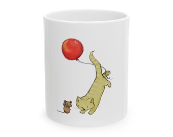 Taza con diseño de gato juguetón. Diseño de gato. Taza de cerámica. Elige el tamaño de 325 ml. Taza blanca con diseño de gato.