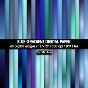 Papel digital degradado azul, papeles de álbum de recortes Blue Ombre, descarga instantánea, 40 papeles de álbum de recortes imprimibles