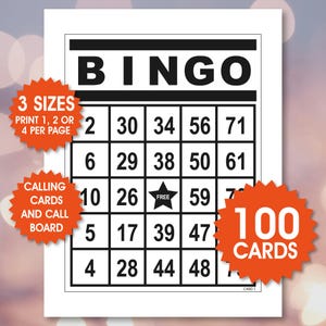 100 cartes de bingo, 1, 2 ou 4 par page, jeu de fête amusant, activité en classe, jeu de bingo imprimable pour enfants, bingo pour seniors, téléchargement PDF
