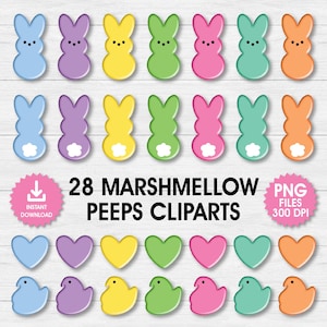 Marshmallow Peeps Clip art Bundle, Easter Candy Clip art, Chick Peep, Easter Bunny, Marshmallow Treats, PNG Files, Digital download
