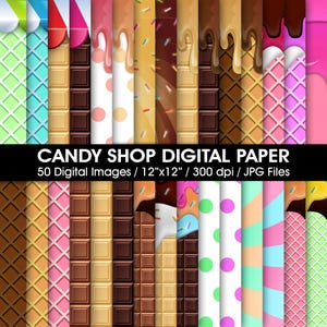 50 Candy Shop Digital Papers, Printable Scrapbook Paper, Seamless Textures, Ice Cream Papers, Sweet Summer Backgrounds, Instant Download