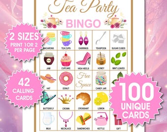 Tarjetas de bingo para fiestas de té, juego de cumpleaños para despedidas de soltera, actividad para niños y adultos (descarga en PDF)