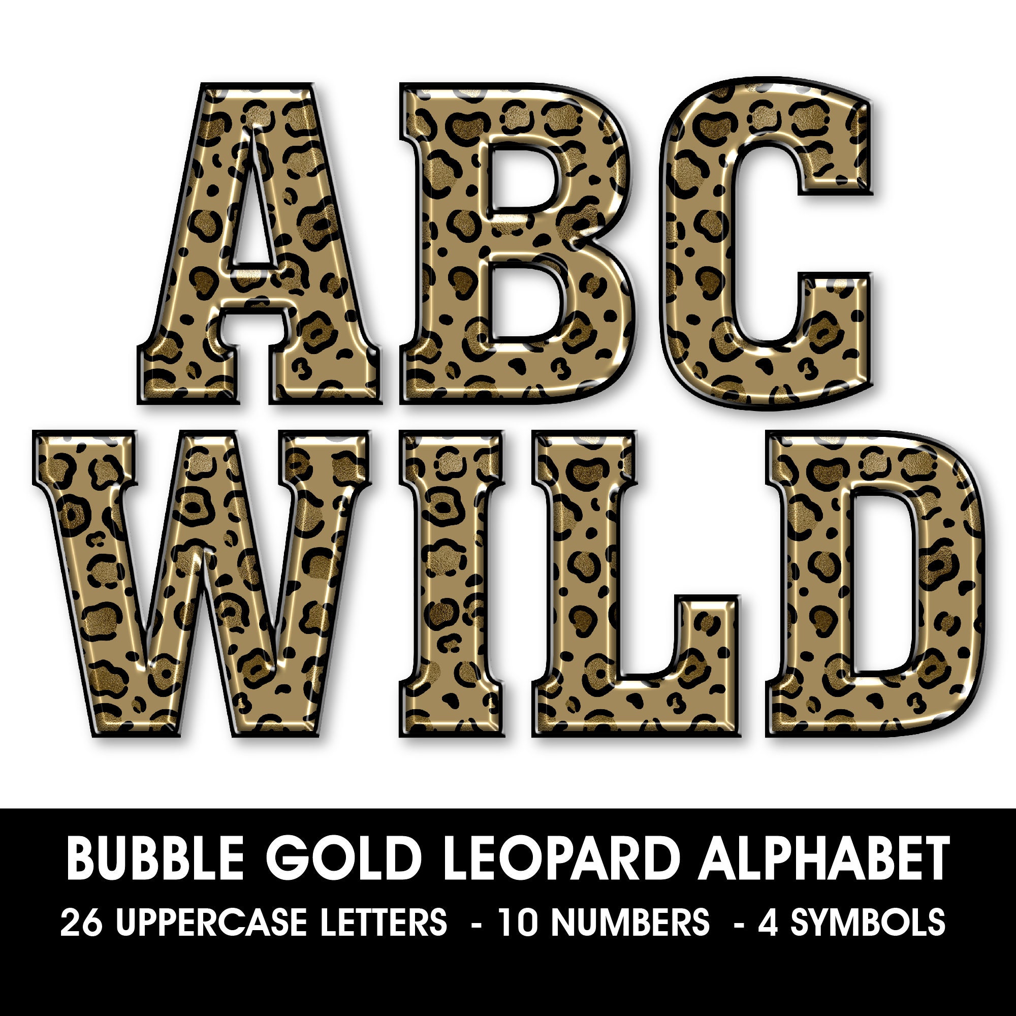 3D Glam Leopard Alphabet Clipart, Gold Animal Print, Luxury Letters ...