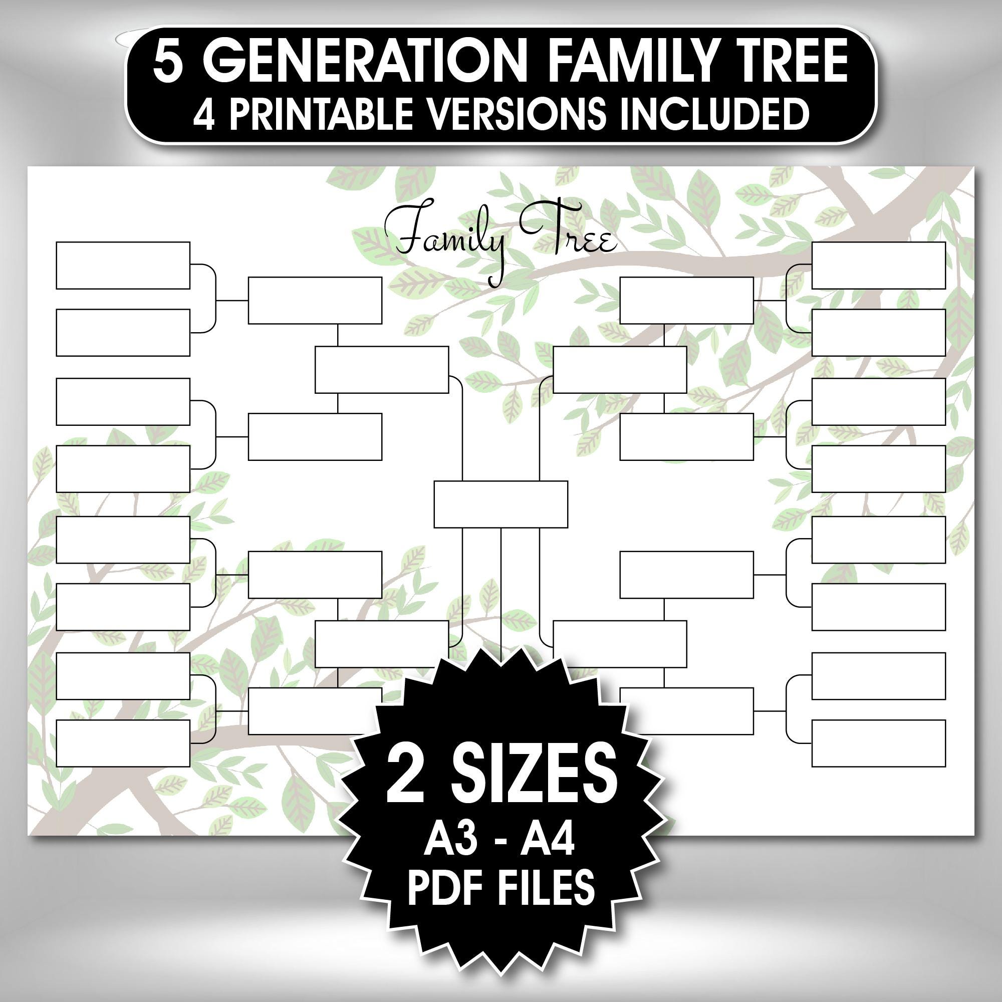 5 Generation Family Tree Chart, Genealogy Pedigree Template (PDF ...
