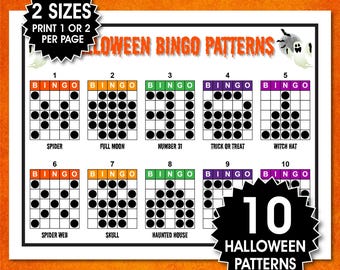 Halloween Bingo Game, 10 Printable Patterns (PDF)