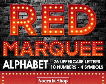 Red Marquee Alphabet Clipart, Marquee Letters & Numbers, PNG Clipar, Alphabet for Sublimation, Marquee Font PNG, Digital download