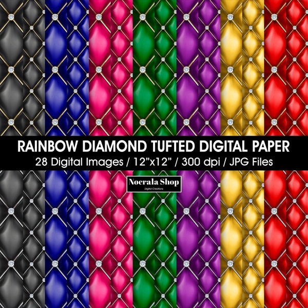 Rainbow Diamond Tufted Digital Paper, Pastel scrapbook papers, Luxury Quilted Texture, 28 printable scrapbook papers