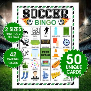 50 Soccer Bingo Cards, Kids Party Game, Soccer Activity, Kid's Printable Bingo Game, Fun Soccer Bingo, PDF Files