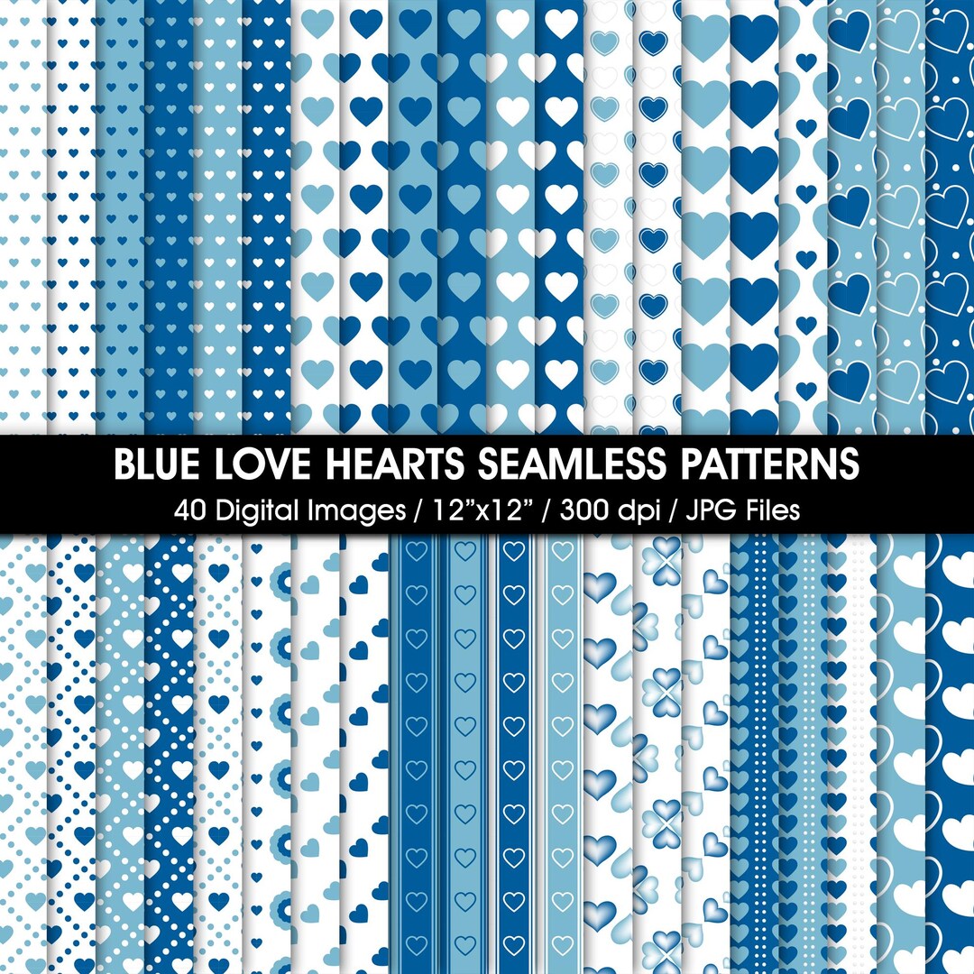 Blue Love Hearts Seamless Pattern Digital Paper (instant Download) - Etsy