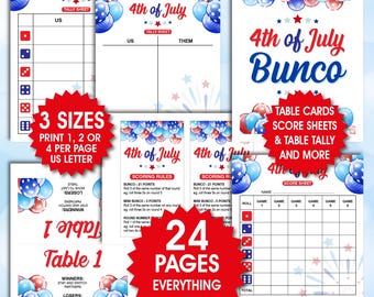 4th of July Bunco Game Bundle, Patriotic Party (Printable PDF)