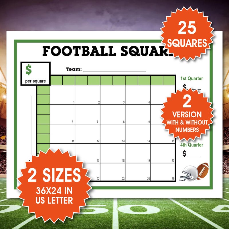 Free Printable Football 25 Squares - Etsy
