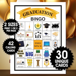 30 Abschluss-Bingokarten, College-Grad-Bingo, Download-Abschluss-Bingo, Abschluss-Party-Spiel, Abschlussfeier, Abschlussfeier-Spaß-Party-Aktivität