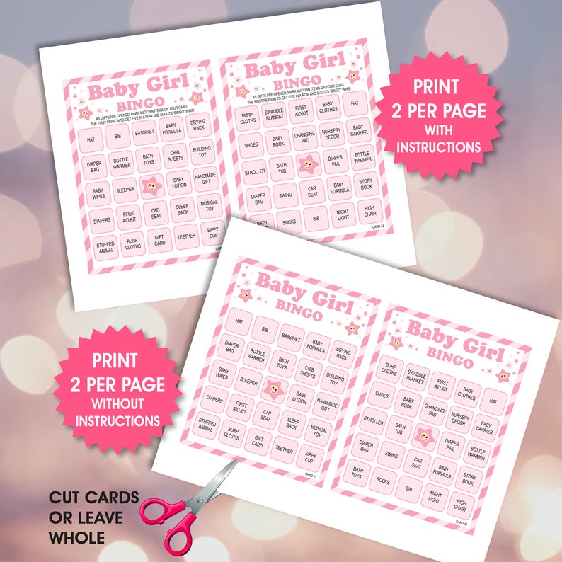 Baby Girl Bingo, 100 Unique Cards, Shower Game (PDF Files) - Etsy