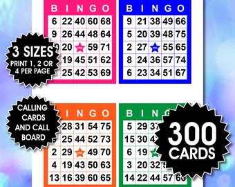 300 Colorful Bingo Cards, 1, 2, or 4 Per Page, Fun Party Game, Classroom Activity, Kids Printable Bingo Game, Senior Bingo, PDF Download