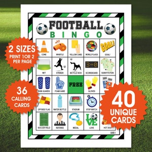 40 Football Bingo Cards, Soccer Party Game, Printable Kids Soccer Game, Soccer Activity, Kids Soccer Game, Sport Bingo