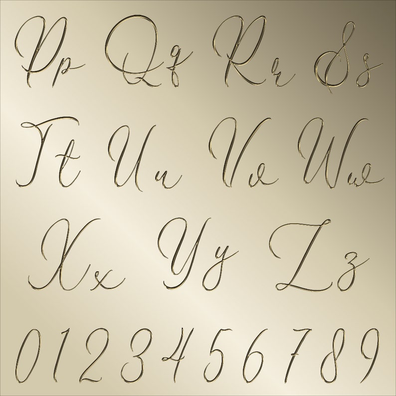 Champagne Chrome Cursive Alphabet Clipart, PNG Clip Art, Champagne ...