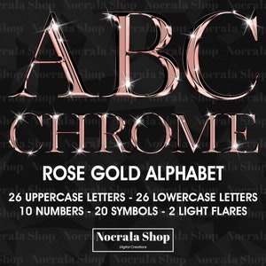 Rose Gold Chrome Alphabet Clipart, PNG Clip Art, Rose Gold Chrome Letters, Numbers, Symbols, High Shine Digital Alphabet, Glam Alphabet