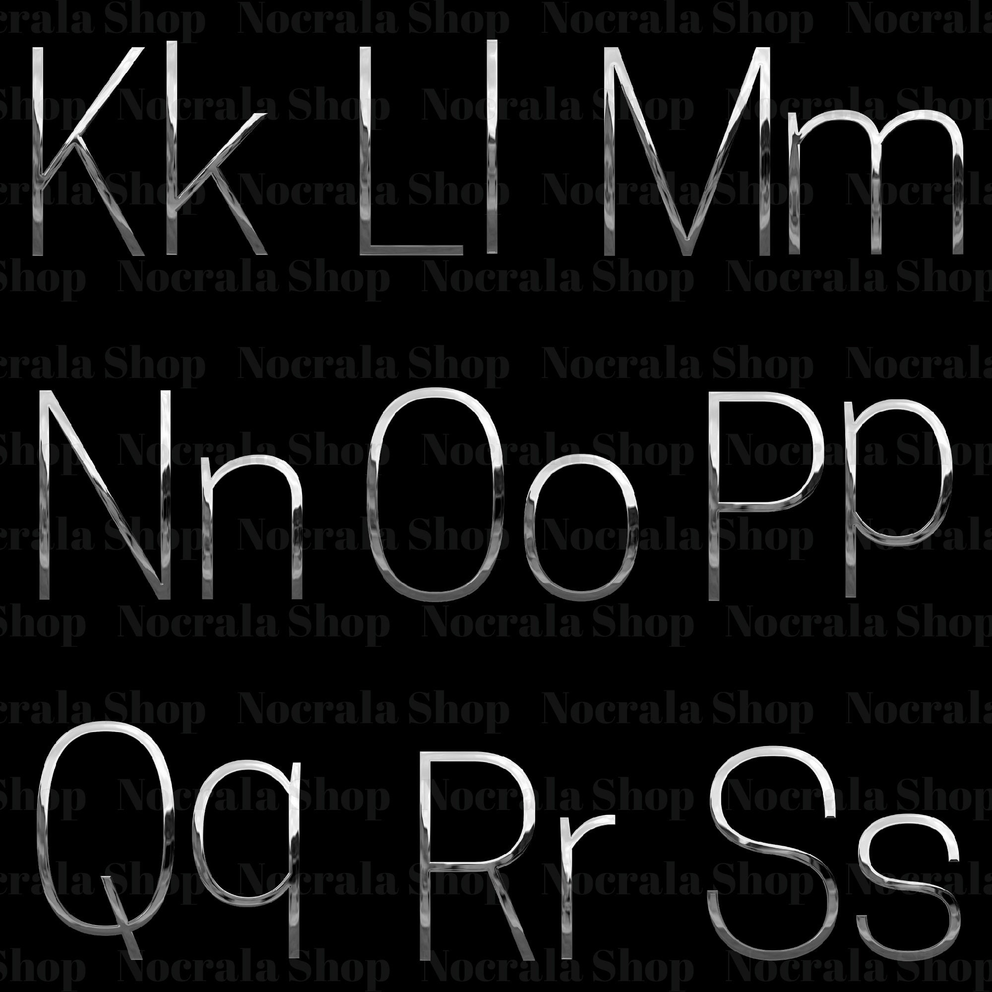 Silver Chrome Thin Alphabet Clipart PNG Clip Art Silver - Etsy