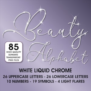 Imágenes prediseñadas del alfabeto cursivo de cromo blanco, imágenes prediseñadas PNG, letras de cromo blanco, alfabeto de alto brillo, alfabeto glam, caligrafía, escrito a mano