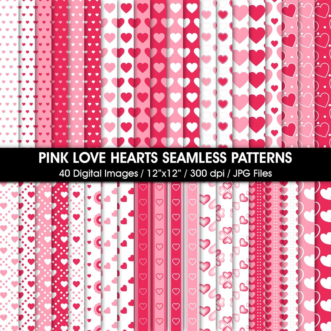 Pink Love Hearts Seamless Pattern Digital Papers (digital Download) - Etsy
