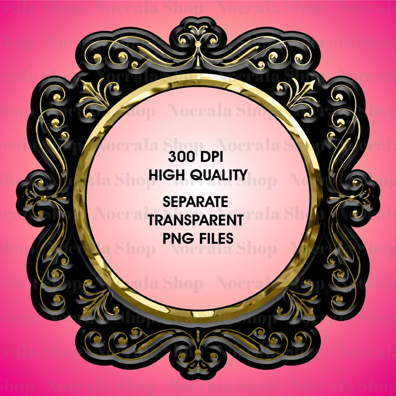 10 Black and Gold Vintage Frames Clip Art, Black and Gold Frames, Large