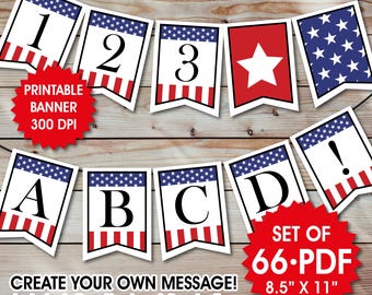 DIY Patriotic Printable Banner, American Flag, Printable Banner, Party Decoration, Event Decor, Bulletin Board, Alphabet Letters, PDF Files