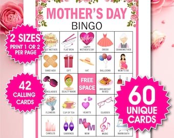 Cartelle del Bingo per la Festa della Mamma, 60 cartelle uniche, attività per bambini e adulti, gioco per la festa della mamma, attività per la festa della mamma (file PDF)