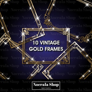 10 Vintage Gold Rahmen Clip Art, Gold Rahmen, große Rahmen png, Hochzeit Rahmen Vektor Clipart, Zierrahmen, digitaler Download.