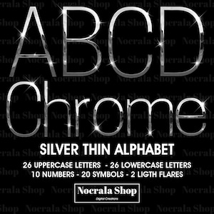 Silver Chrome Thin Alphabet Clipart, PNG Clip Art, Silver Chrome Thin Letters, High Shine Digital Alphabet, Glam Alphabet, Sanserif Letter