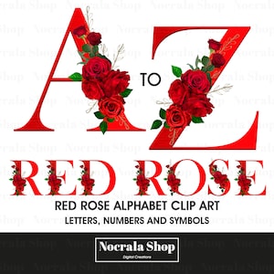 Clipart de alfabeto de rosa vermelha, letras PNG clipart, monograma de rosas, clipart de casamento, clipart de primavera, download instantâneo PNG 40 letras