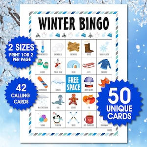50 Winter Bingo Cards, 1 or 2 Per Page, Printable Winter Game, Winter Classroom Activity, Winter Bingo for Kids, Instant Download PDF Files