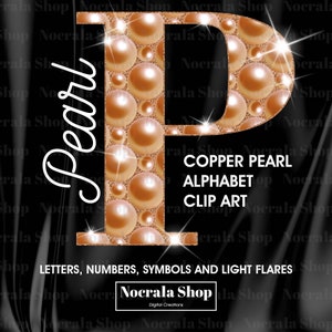 Imágenes prediseñadas del alfabeto de perlas de cobre, imágenes prediseñadas de letras PNG, monograma de perlas, imágenes prediseñadas de boda, alfabeto glam, descarga instantánea PNG 40 letras