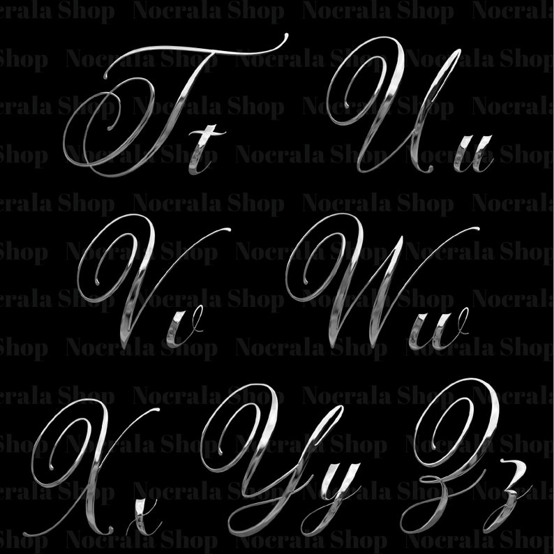 Silver Chrome Cursive Alphabet Clipart, PNG Clip Art, Silver Chrome ...