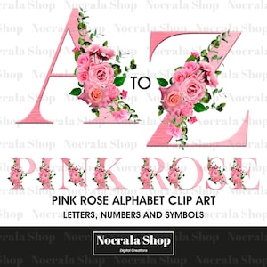 Pink Rose Alphabet Clipart, Letters PNG Clipart, Roses Monogram, Wedding Clipart, Spring Clipart, Instant download PNG 40 Letters