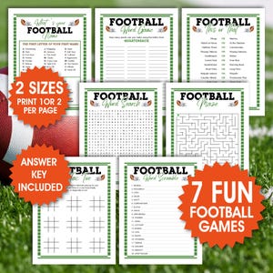 7 Printable Football Party Games For Kids & Adults, American Football Games, Football Activity, Printable Football Games Bundle, PDF files