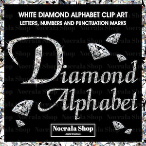 White Diamond Alphabet Clipart, PNG Digital Clip Art, white Diamond Letters, Numbers, Symbols Clipart, Glam Alphabet Clipart