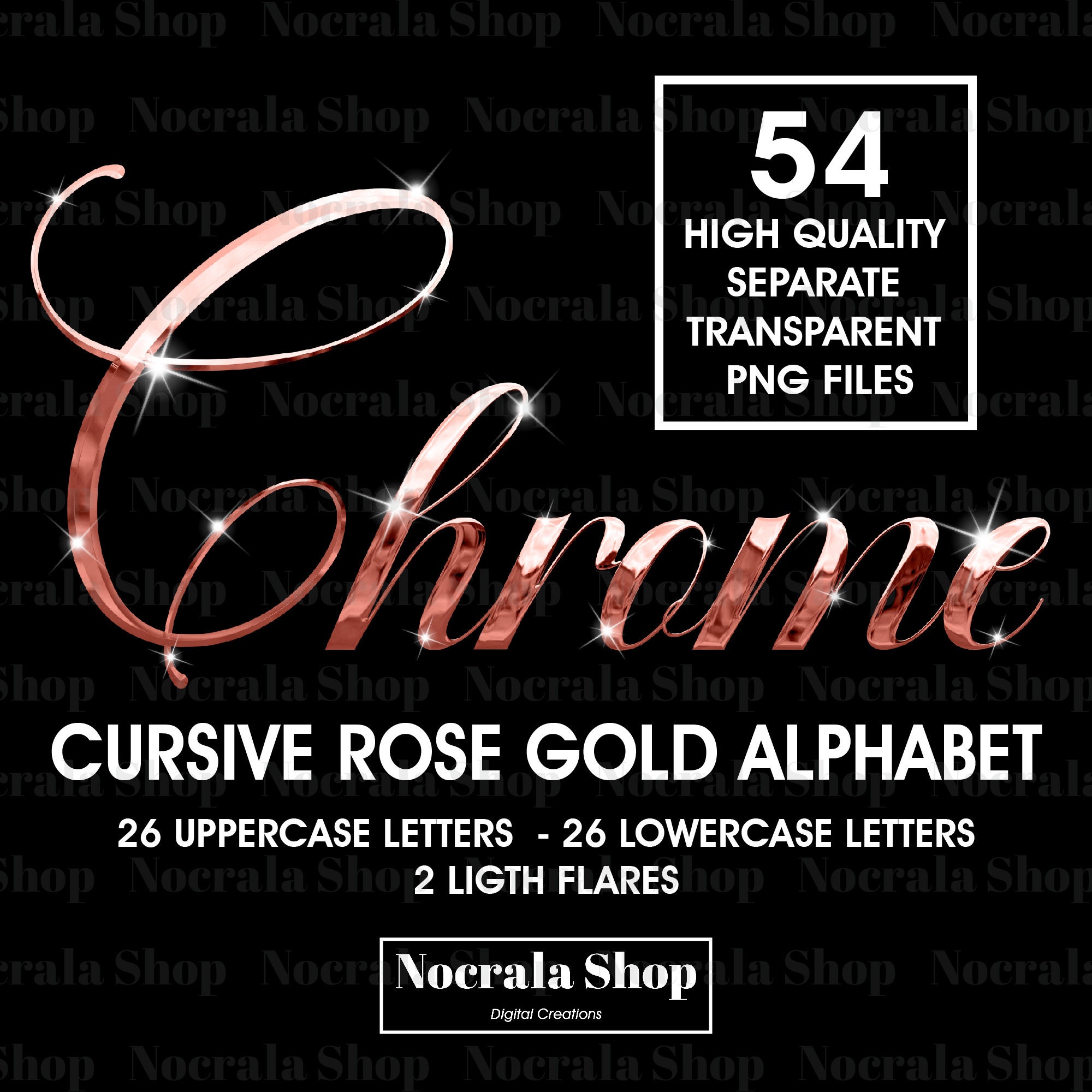 Rose Gold Chrome Cursive Alphabet Clipart, Rose Gold Cursive Letters ...