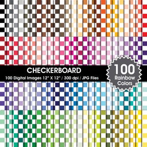 100 Checkerboard Digital Paper, Rainbow Colors backgrounds, Bundle sheets printable, 100 Papers, Seamless Pattern, Printable backgrounds