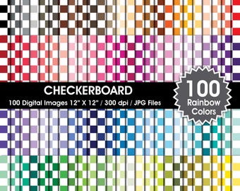 Rainbow Checkerboard Digital Paper, Seamless Pattern (100 Papers)